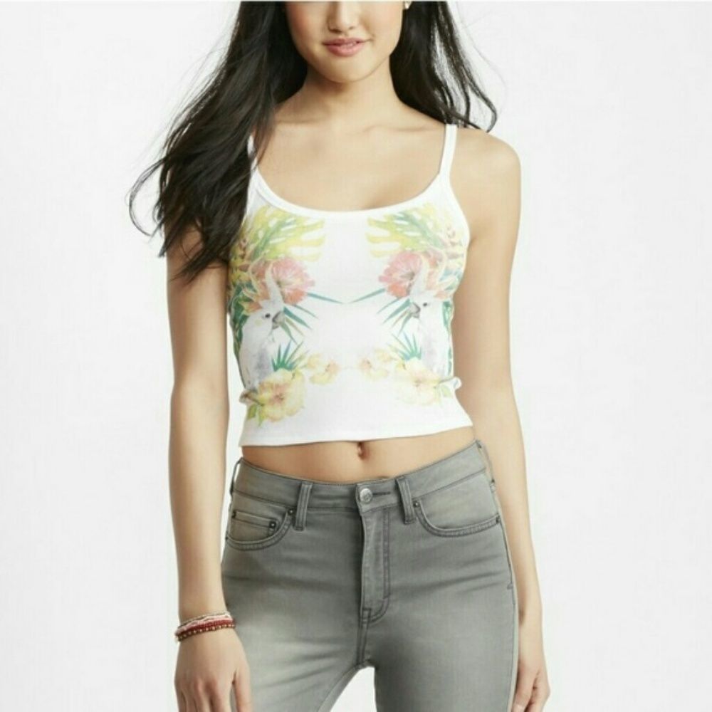 Aeropostale White Cockatoo Bird Midriff Tank Top